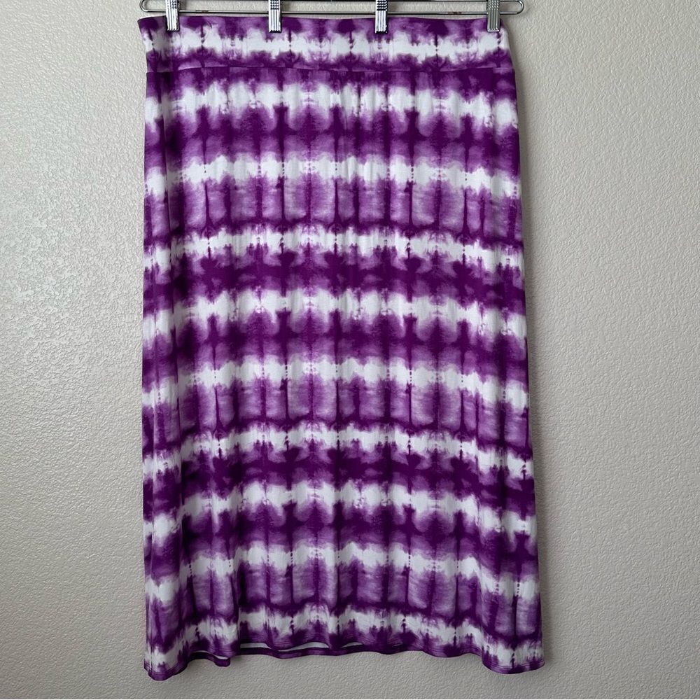 Ava & Viv Boho Purple White Tie Dye Stretchy Maxi Skirt